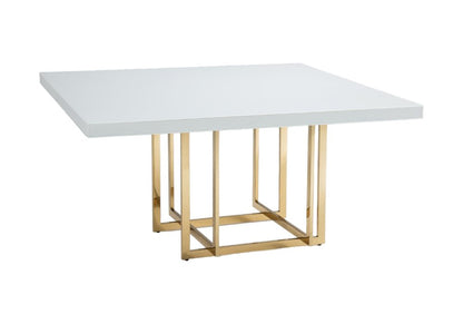 59" White and Gold Wood and Metal Pedestal Base Square Dining Table HomeRoots
