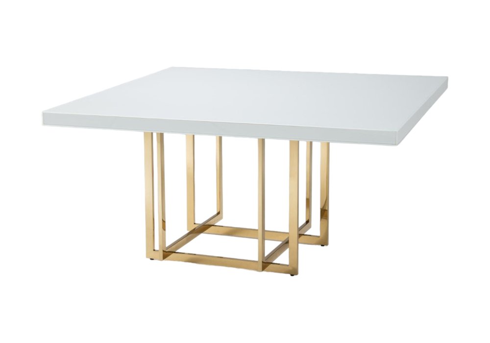 59" White and Gold Wood and Metal Pedestal Base Square Dining Table HomeRoots