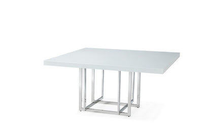 59" White and Silver Wood and Metal Pedestal Base Square Dining Table HomeRoots