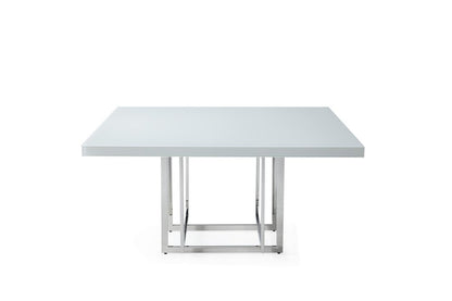 59" White and Silver Wood and Metal Pedestal Base Square Dining Table HomeRoots