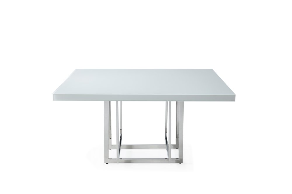 59" White and Silver Wood and Metal Pedestal Base Square Dining Table HomeRoots