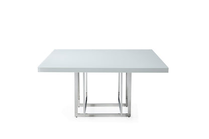 59" White and Silver Wood and Metal Pedestal Base Square Dining Table HomeRoots