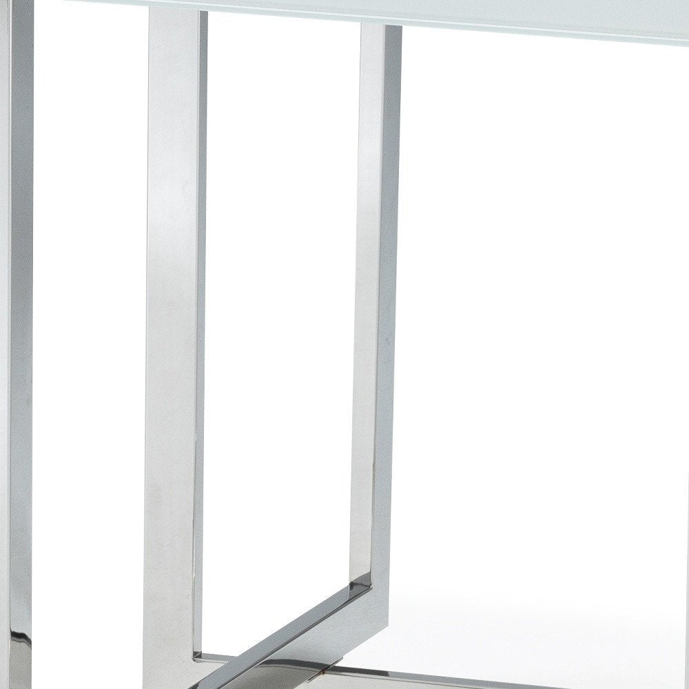59" White and Silver Wood and Metal Pedestal Base Square Dining Table HomeRoots