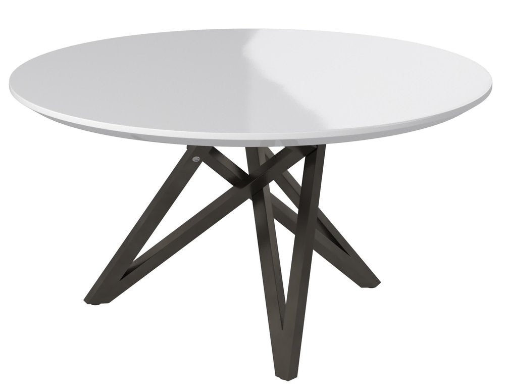 47" White and Gray Wood and Stainless Steel Cross Leg Base Round Top Dining Table HomeRoots