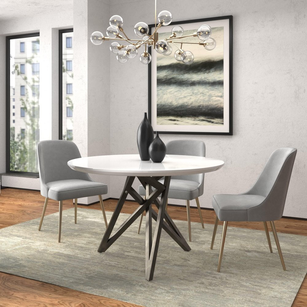 47" White and Gray Wood and Stainless Steel Cross Leg Base Round Top Dining Table HomeRoots