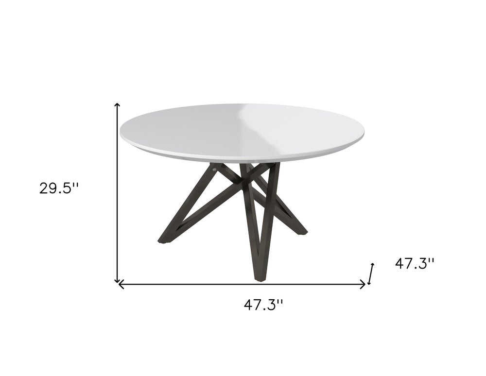 47" White and Gray Wood and Stainless Steel Cross Leg Base Round Top Dining Table HomeRoots