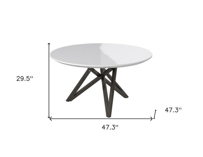 47" White and Gray Wood and Stainless Steel Cross Leg Base Round Top Dining Table HomeRoots