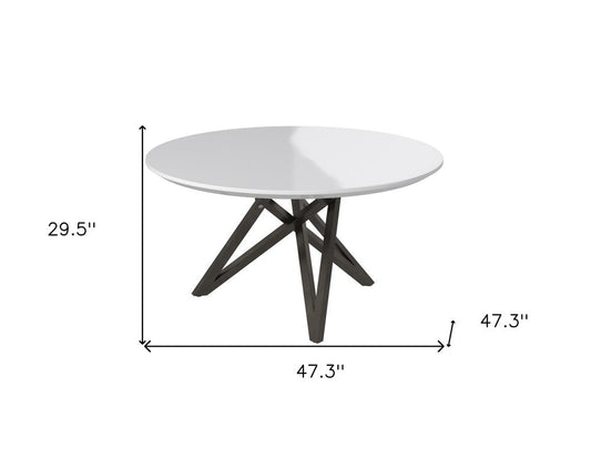 47" White and Gray Wood and Stainless Steel Cross Leg Base Round Top Dining Table HomeRoots