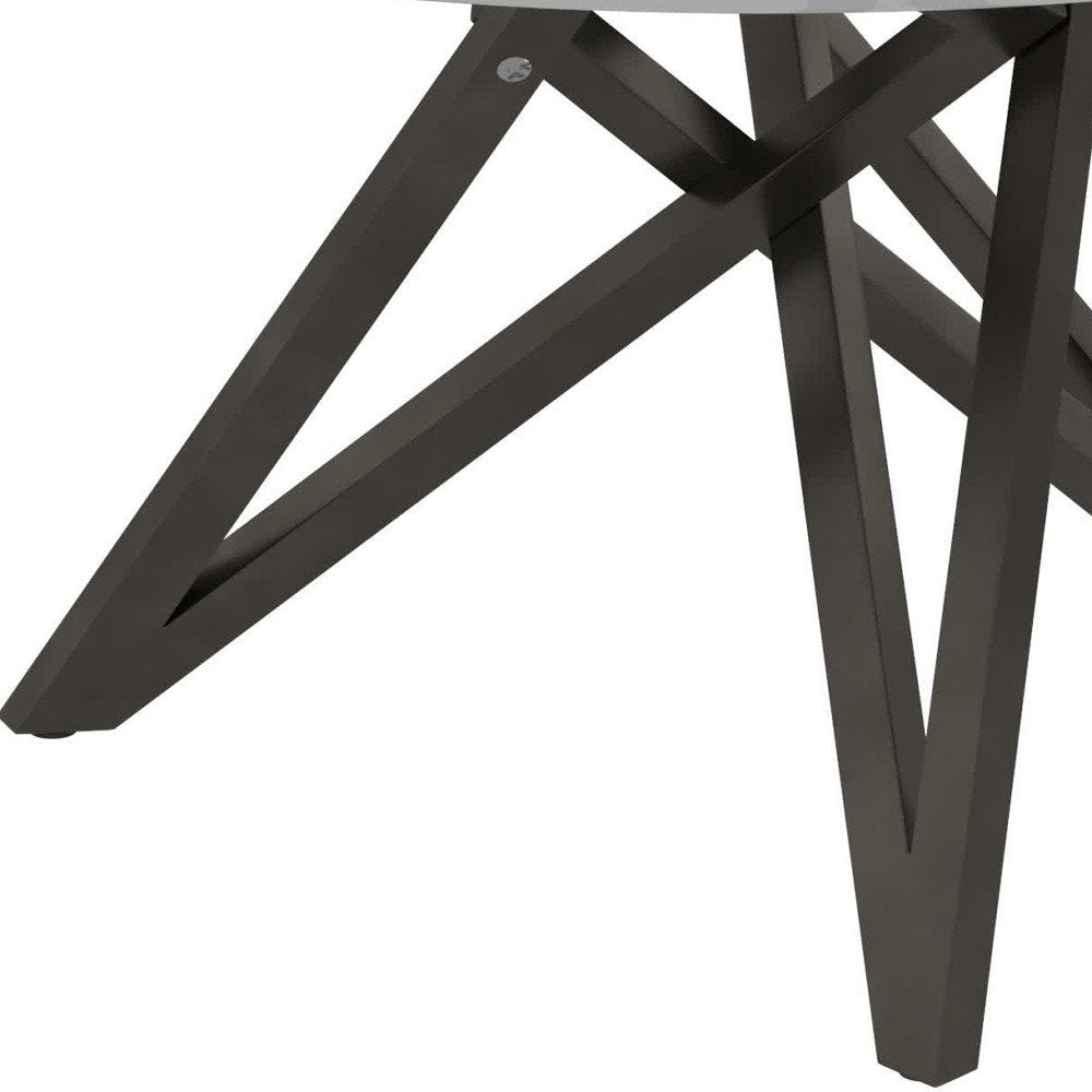 47" White and Gray Wood and Stainless Steel Cross Leg Base Round Top Dining Table HomeRoots