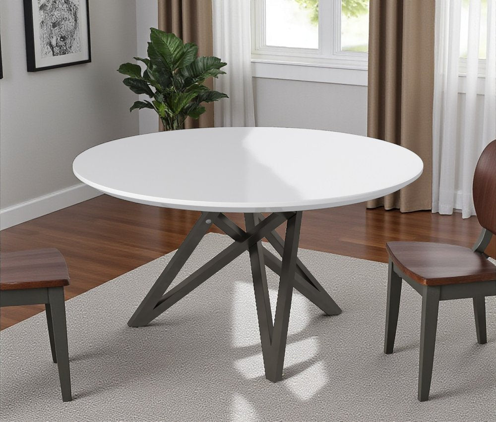 47" White and Gray Wood and Stainless Steel Cross Leg Base Round Top Dining Table HomeRoots