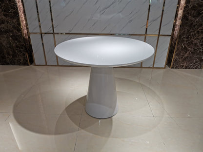 36" White Wood and Metal Pedestal Base Round Top Dining Table HomeRoots