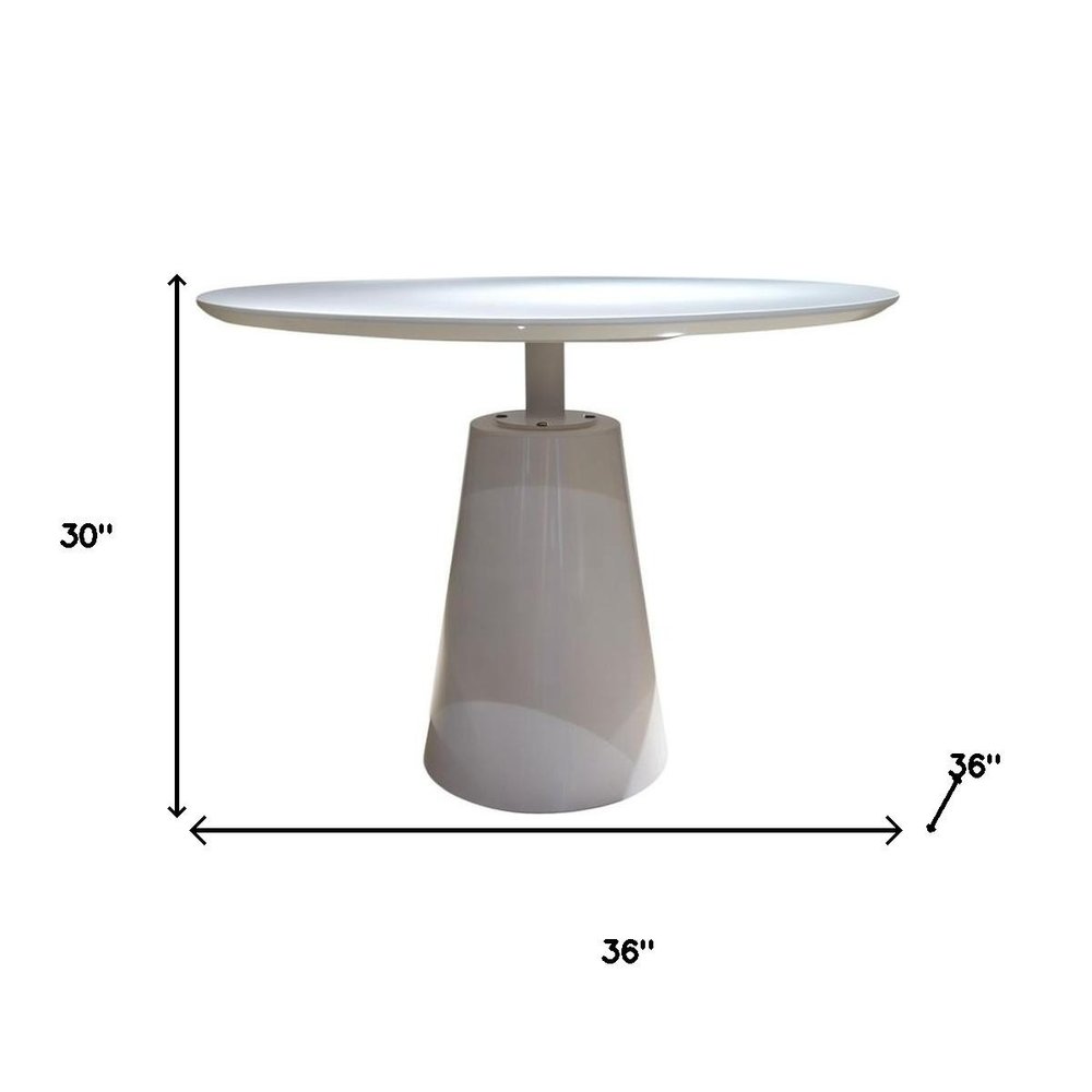 36" White Wood and Metal Pedestal Base Round Top Dining Table HomeRoots