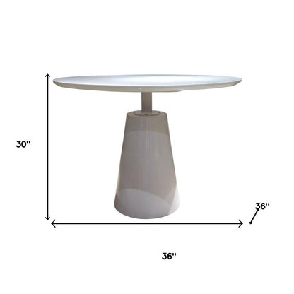 36" White Wood and Metal Pedestal Base Round Top Dining Table HomeRoots