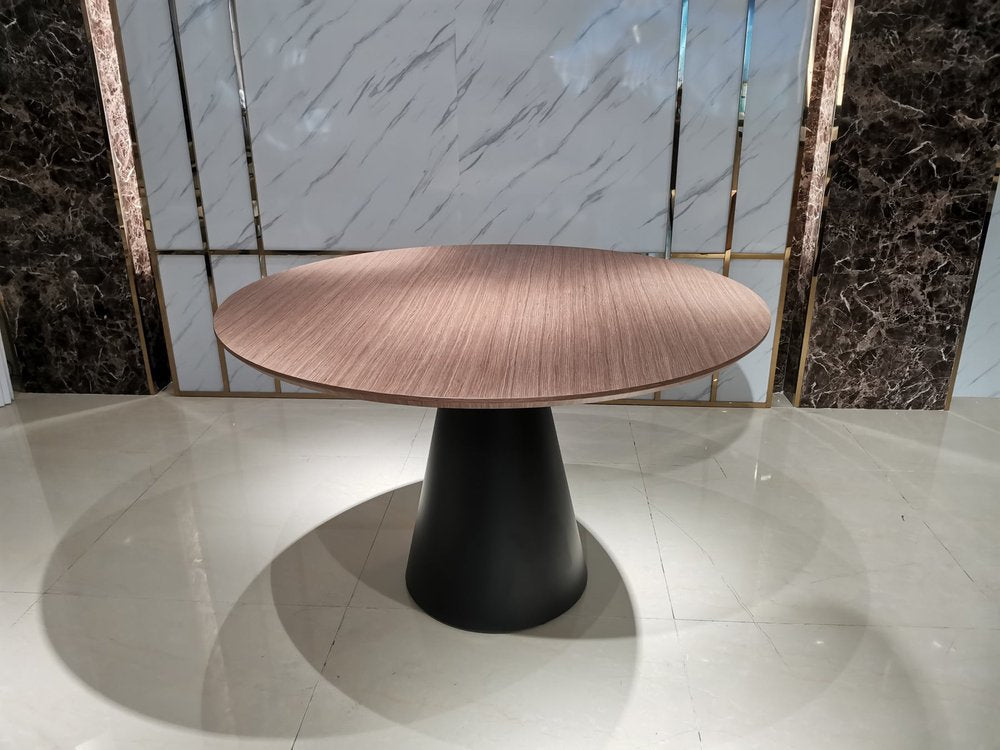 48" Brown and Black Wood and Metal Pedestal Base Round Top Dining Table HomeRoots