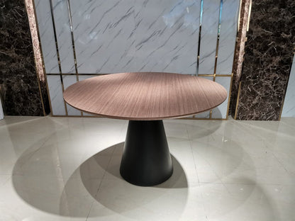 48" Brown and Black Wood and Metal Pedestal Base Round Top Dining Table HomeRoots