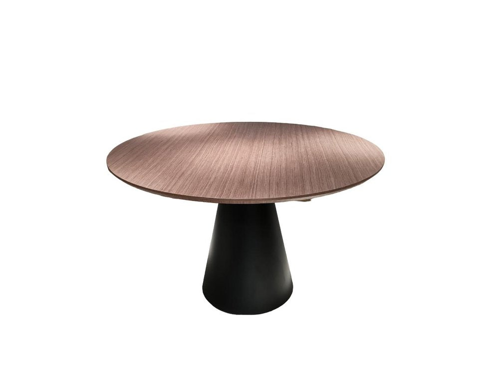 48" Brown and Black Wood and Metal Pedestal Base Round Top Dining Table HomeRoots