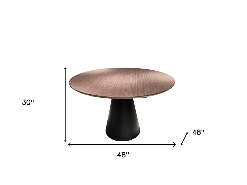 48" Brown and Black Wood and Metal Pedestal Base Round Top Dining Table HomeRoots