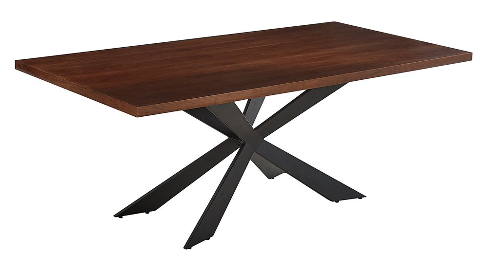 81" Brown and Black Wood and Metal Cross Leg Base Dining Table HomeRoots