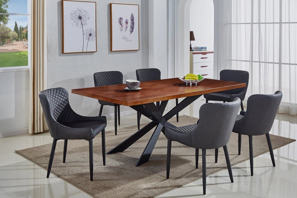 81" Brown and Black Wood and Metal Cross Leg Base Dining Table HomeRoots