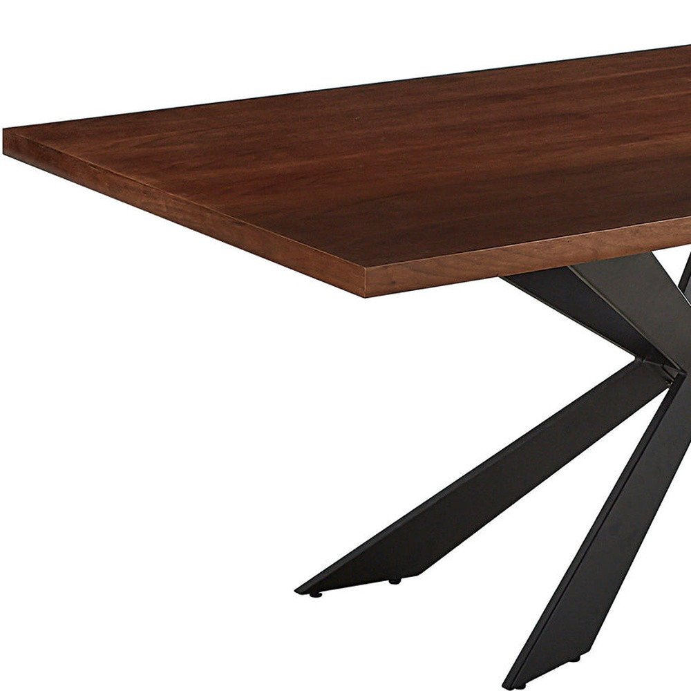 81" Brown and Black Wood and Metal Cross Leg Base Dining Table HomeRoots