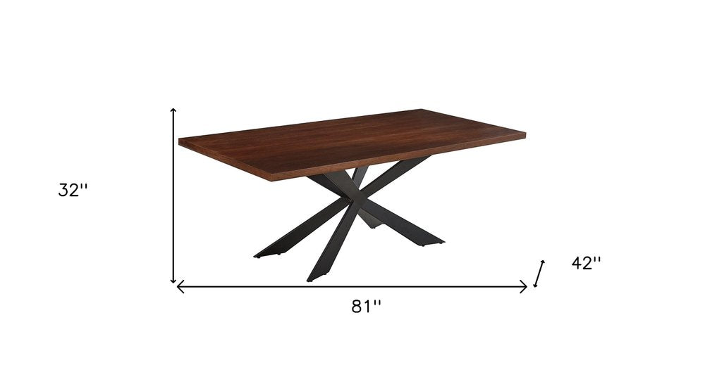 81" Brown and Black Wood and Metal Cross Leg Base Dining Table HomeRoots