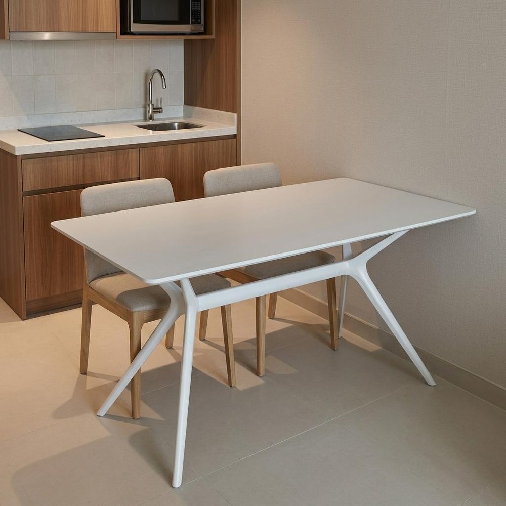 47" White Wood and Heavy Duty Plastic Trestle Base Dining Table — view 6