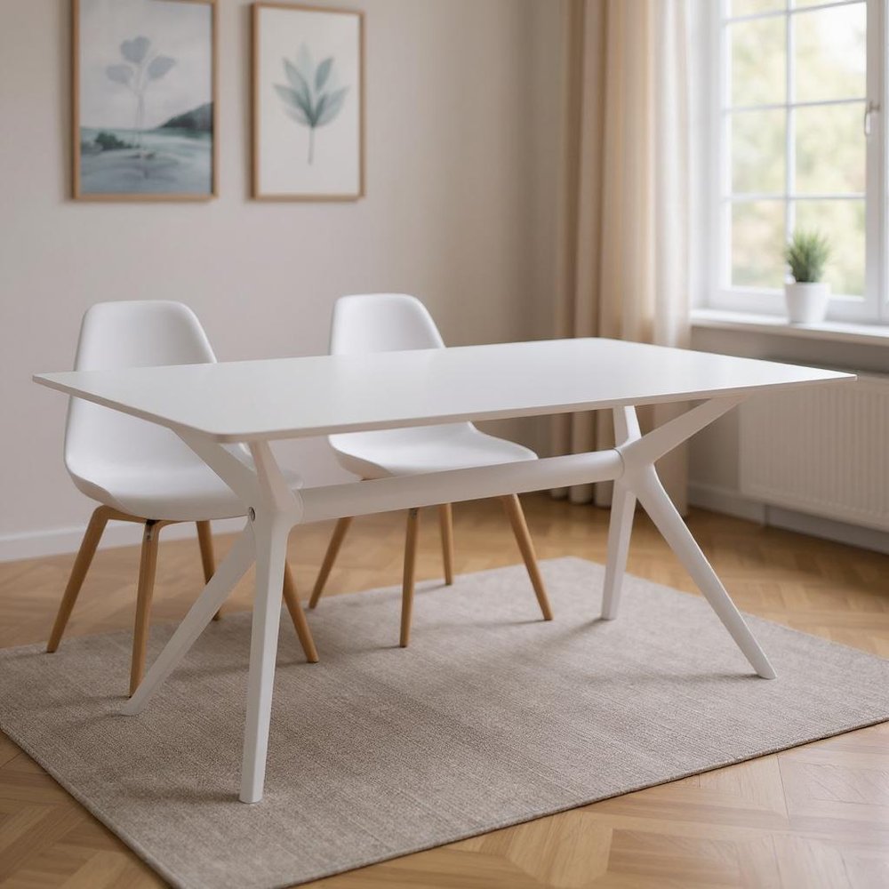 47" White Wood and Heavy Duty Plastic Trestle Base Dining Table — view 5