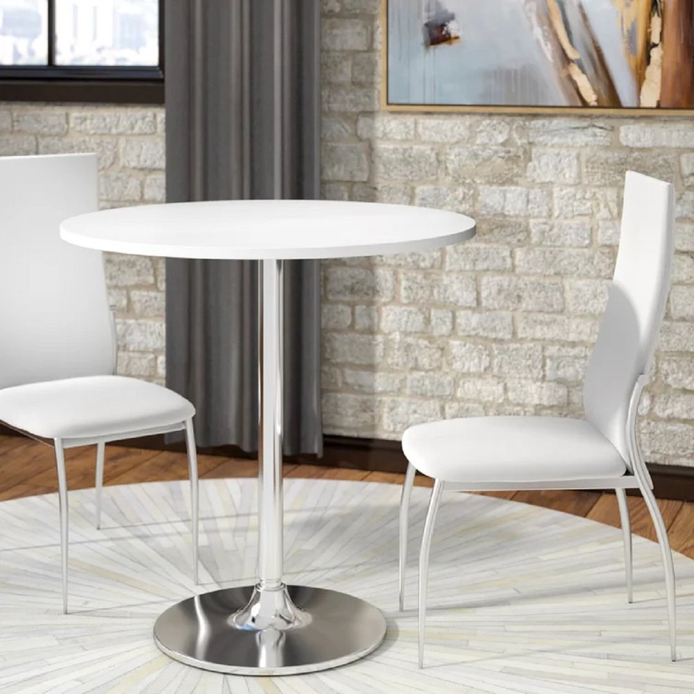 36" Black and Silver Wood and Metal Pedestal Base Round Top Dining Table HomeRoots