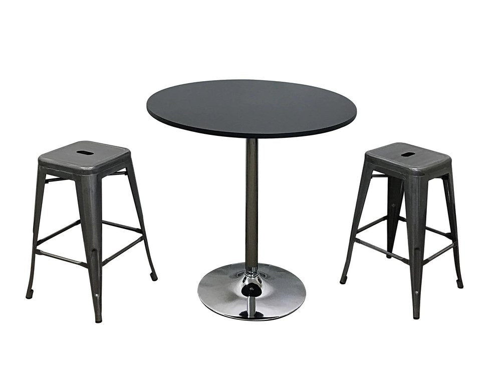 36" Black and Silver Wood and Metal Pedestal Base Round Top Dining Table HomeRoots