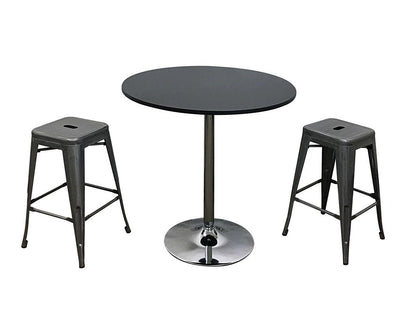 36" Black and Silver Wood and Metal Pedestal Base Round Top Dining Table HomeRoots
