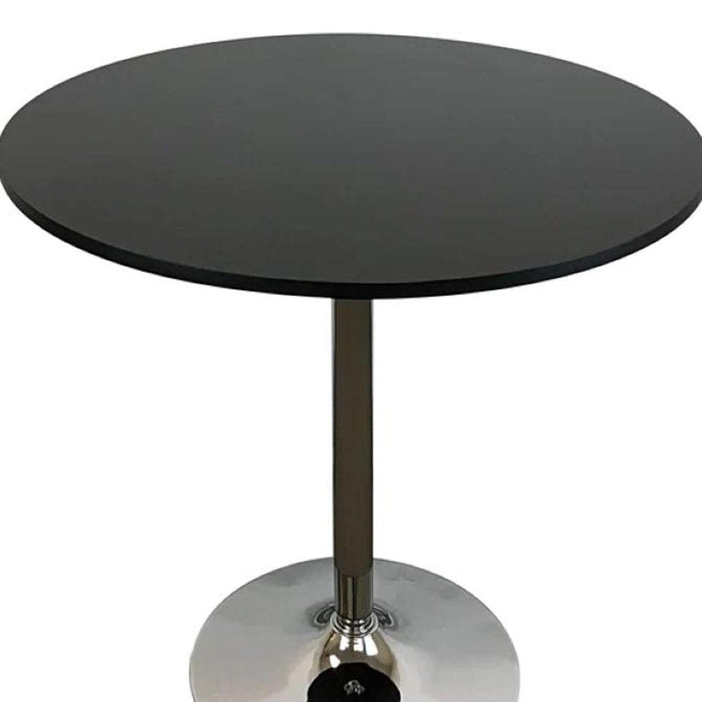 36" Black and Silver Wood and Metal Pedestal Base Round Top Dining Table HomeRoots
