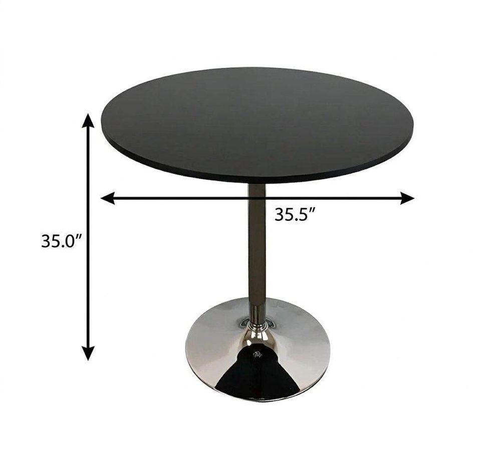 36" Black and Silver Wood and Metal Pedestal Base Round Top Dining Table HomeRoots