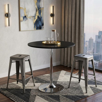 36" Black and Silver Wood and Metal Pedestal Base Round Top Dining Table HomeRoots