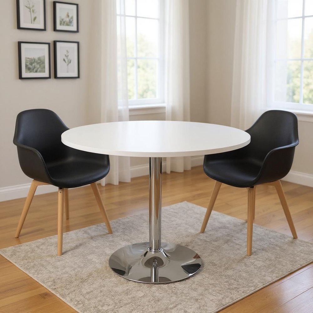 36" Black and Silver Wood and Metal Pedestal Base Round Top Dining Table HomeRoots