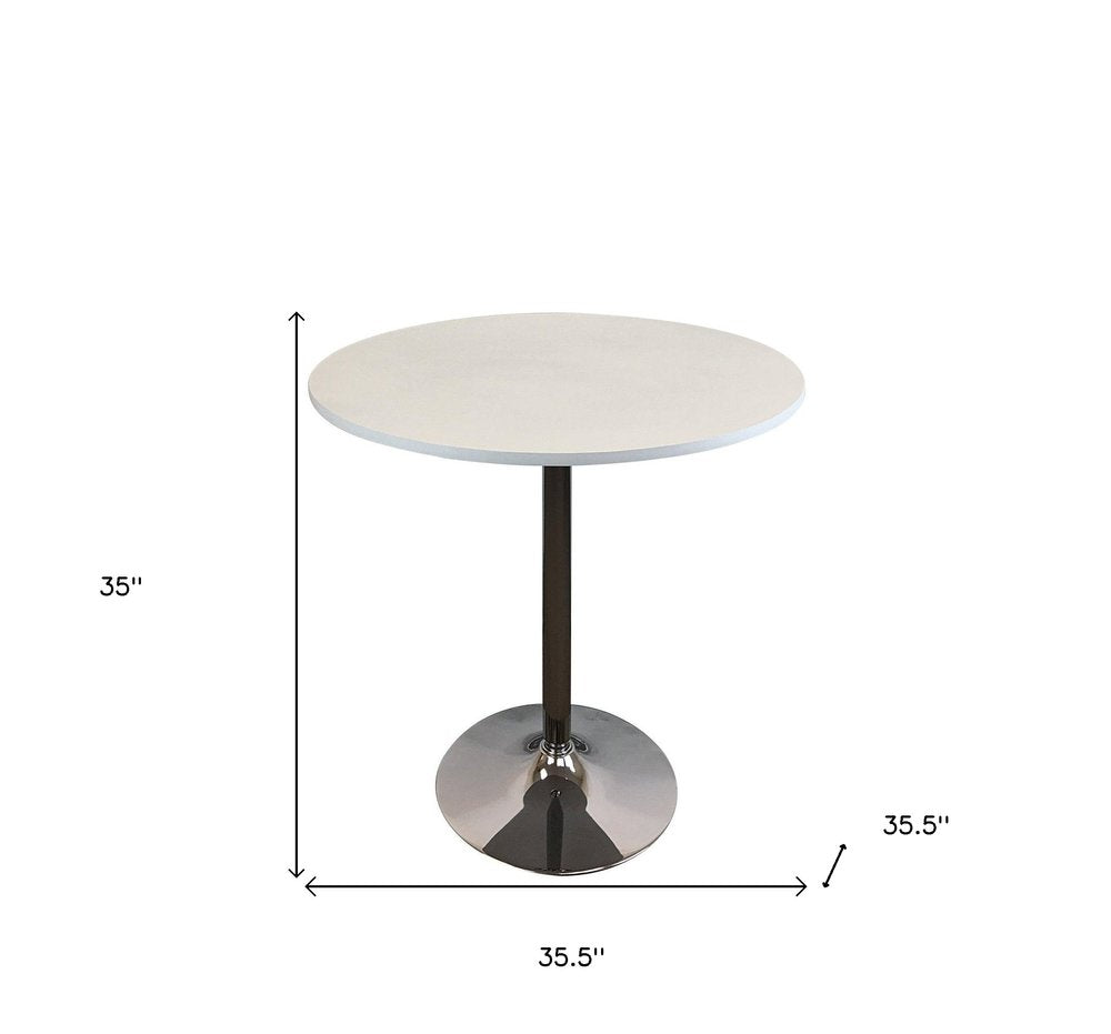 36" White and Silver Wood and Metal Pedestal Base Round Top Dining Table HomeRoots