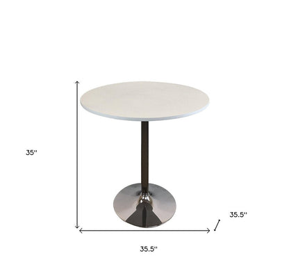 36" White and Silver Wood and Metal Pedestal Base Round Top Dining Table HomeRoots