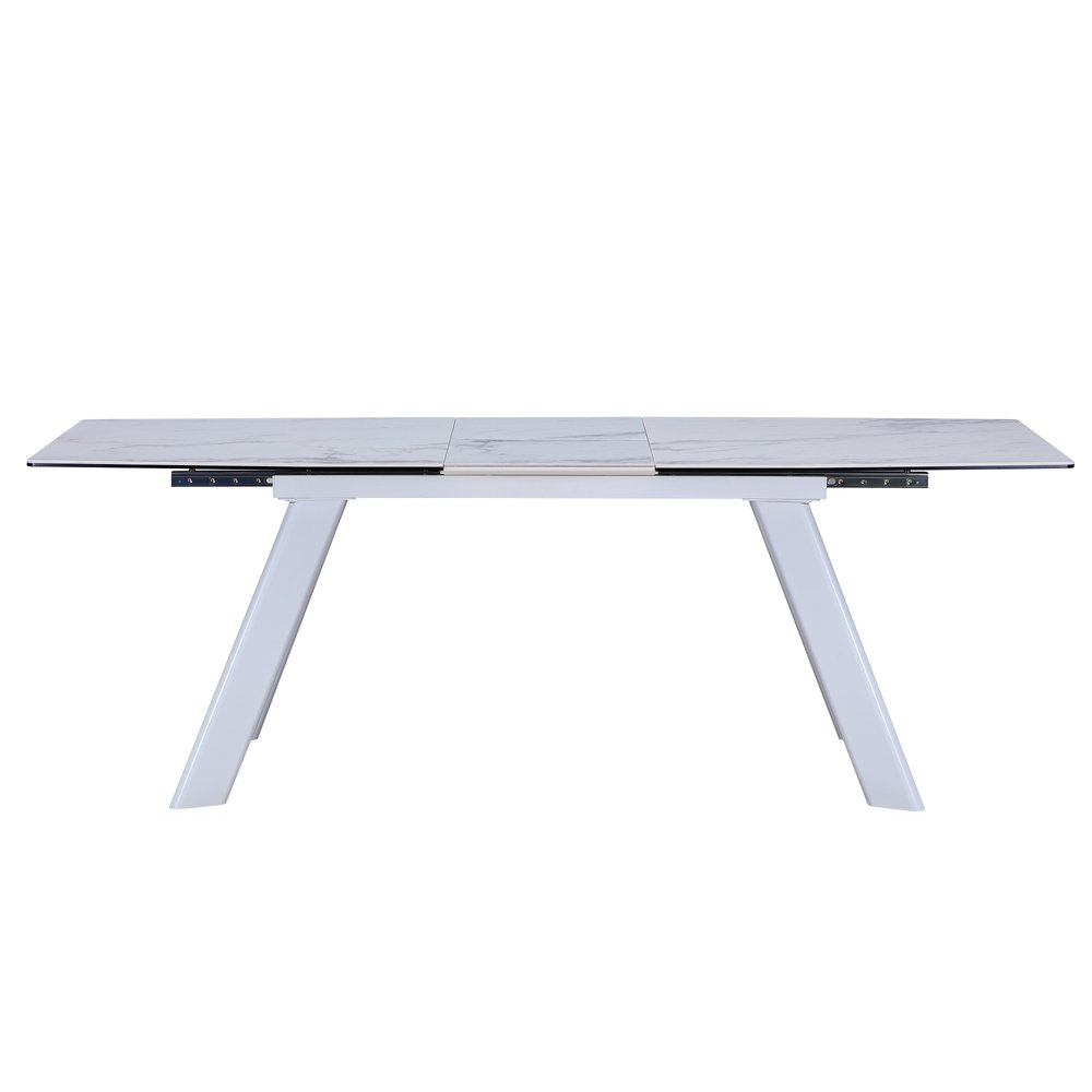 71" Gray and White Ceramic and Metal Self-Storing Leaf Extendable Dining Table HomeRoots