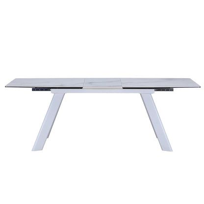 71" Gray and White Ceramic and Metal Self-Storing Leaf Extendable Dining Table HomeRoots