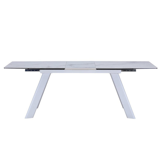 71" Gray and White Ceramic and Metal Self-Storing Leaf Extendable Dining Table HomeRoots
