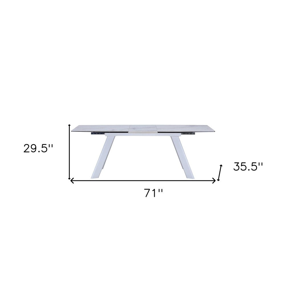 71" Gray and White Ceramic and Metal Self-Storing Leaf Extendable Dining Table HomeRoots
