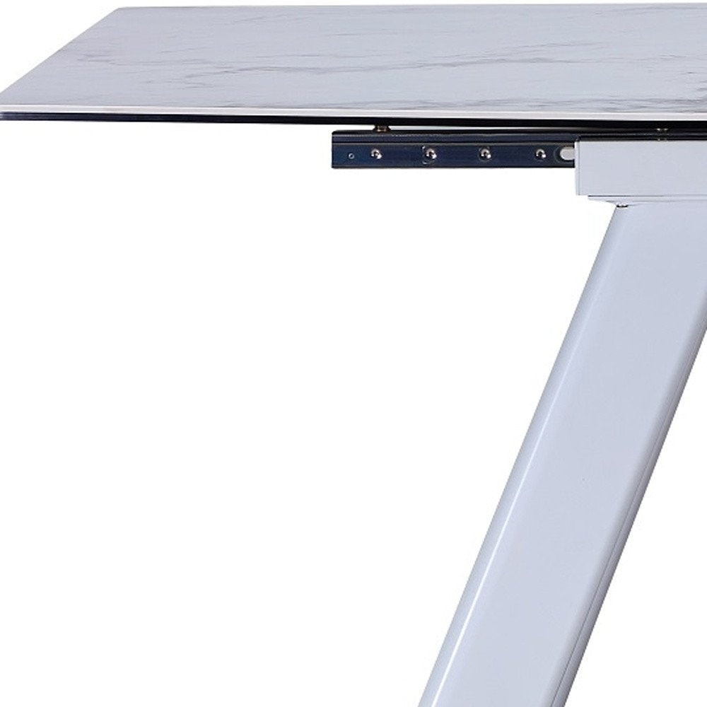 71" Gray and White Ceramic and Metal Self-Storing Leaf Extendable Dining Table HomeRoots