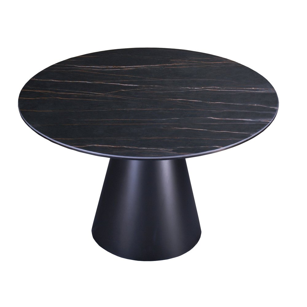 47" Black Ceramic and Metal Pedestal Base Round Top Dining Table HomeRoots