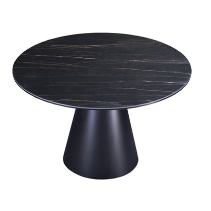 47" Black Ceramic and Metal Pedestal Base Round Top Dining Table HomeRoots