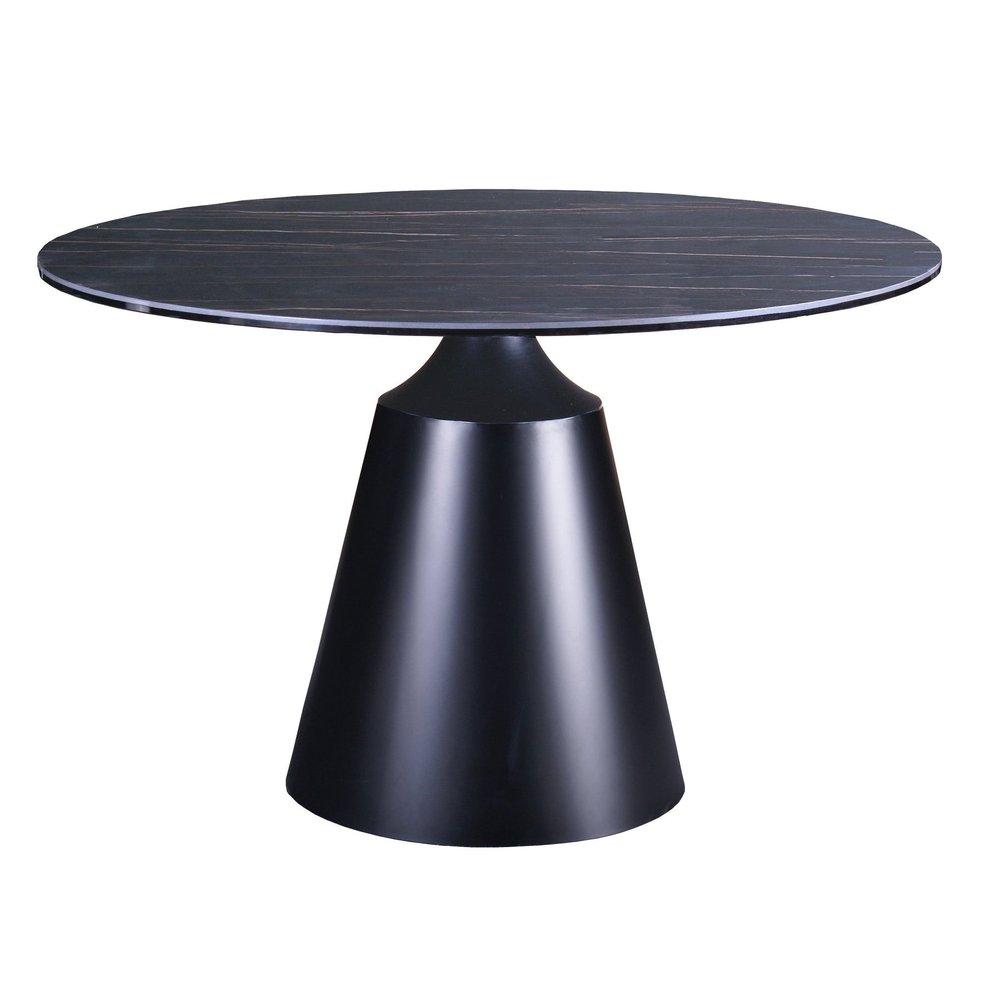 47" Black Ceramic and Metal Pedestal Base Round Top Dining Table HomeRoots