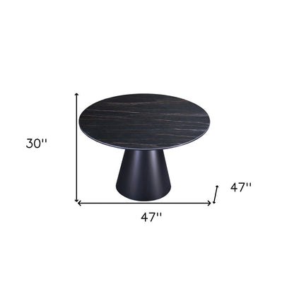 47" Black Ceramic and Metal Pedestal Base Round Top Dining Table HomeRoots