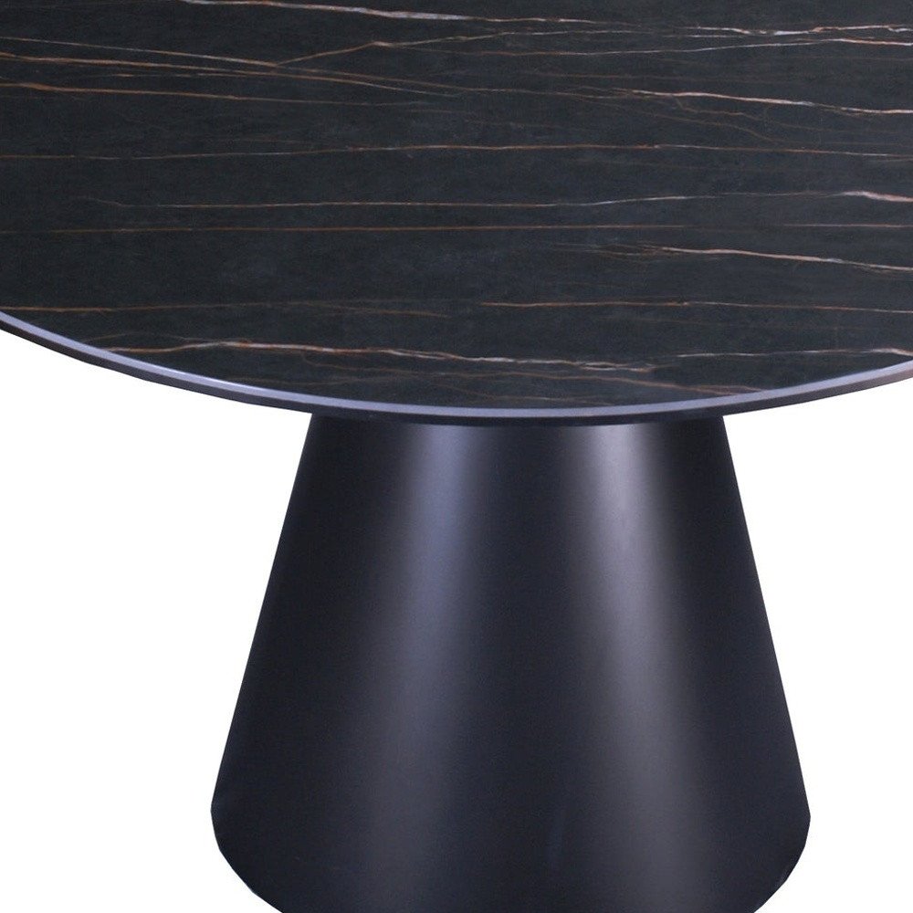 47" Black Ceramic and Metal Pedestal Base Round Top Dining Table HomeRoots