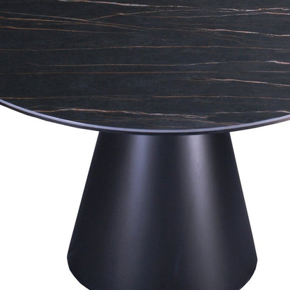 47" Black Ceramic and Metal Pedestal Base Round Top Dining Table HomeRoots