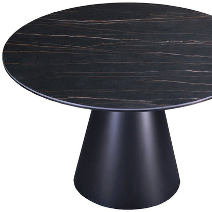 47" Black Ceramic and Metal Pedestal Base Round Top Dining Table HomeRoots