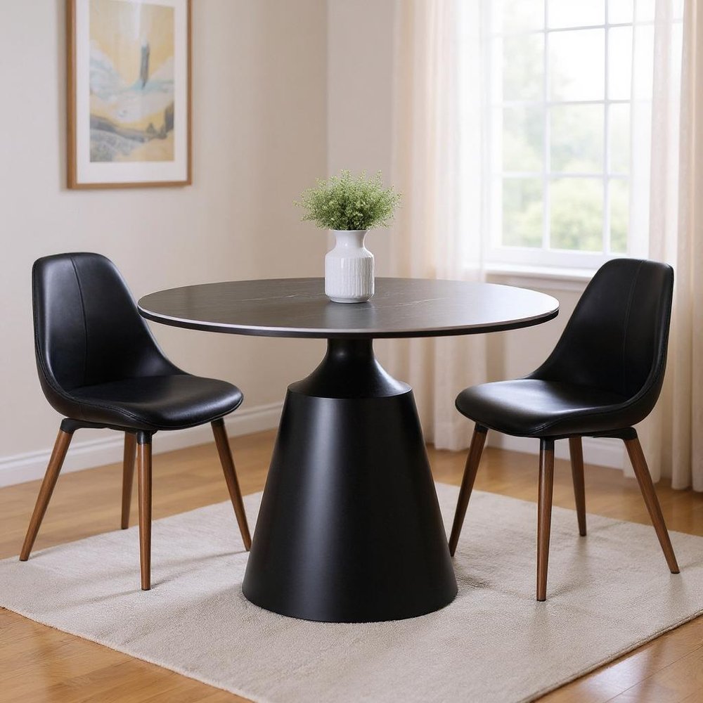 47" Black Ceramic and Metal Pedestal Base Round Top Dining Table HomeRoots