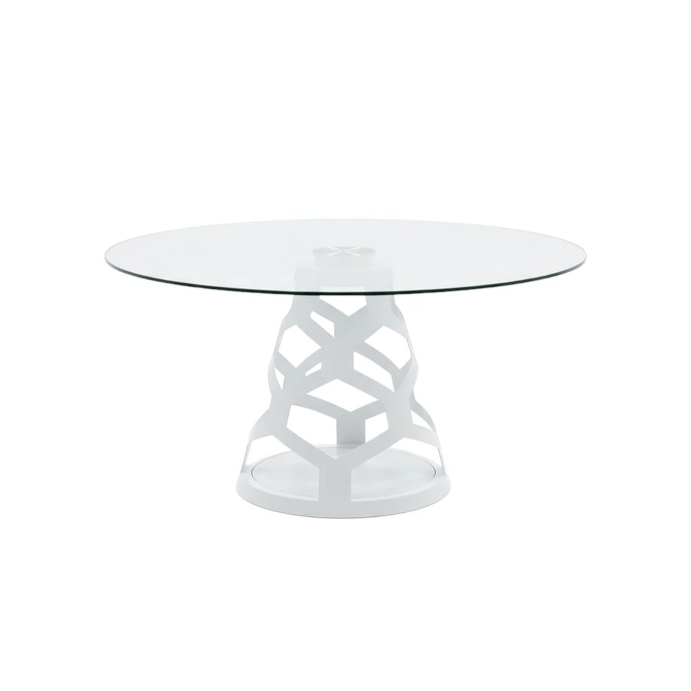 48" Clear And Gold Glass And Steel Pedestal Base Round Top Dining Table — view 7